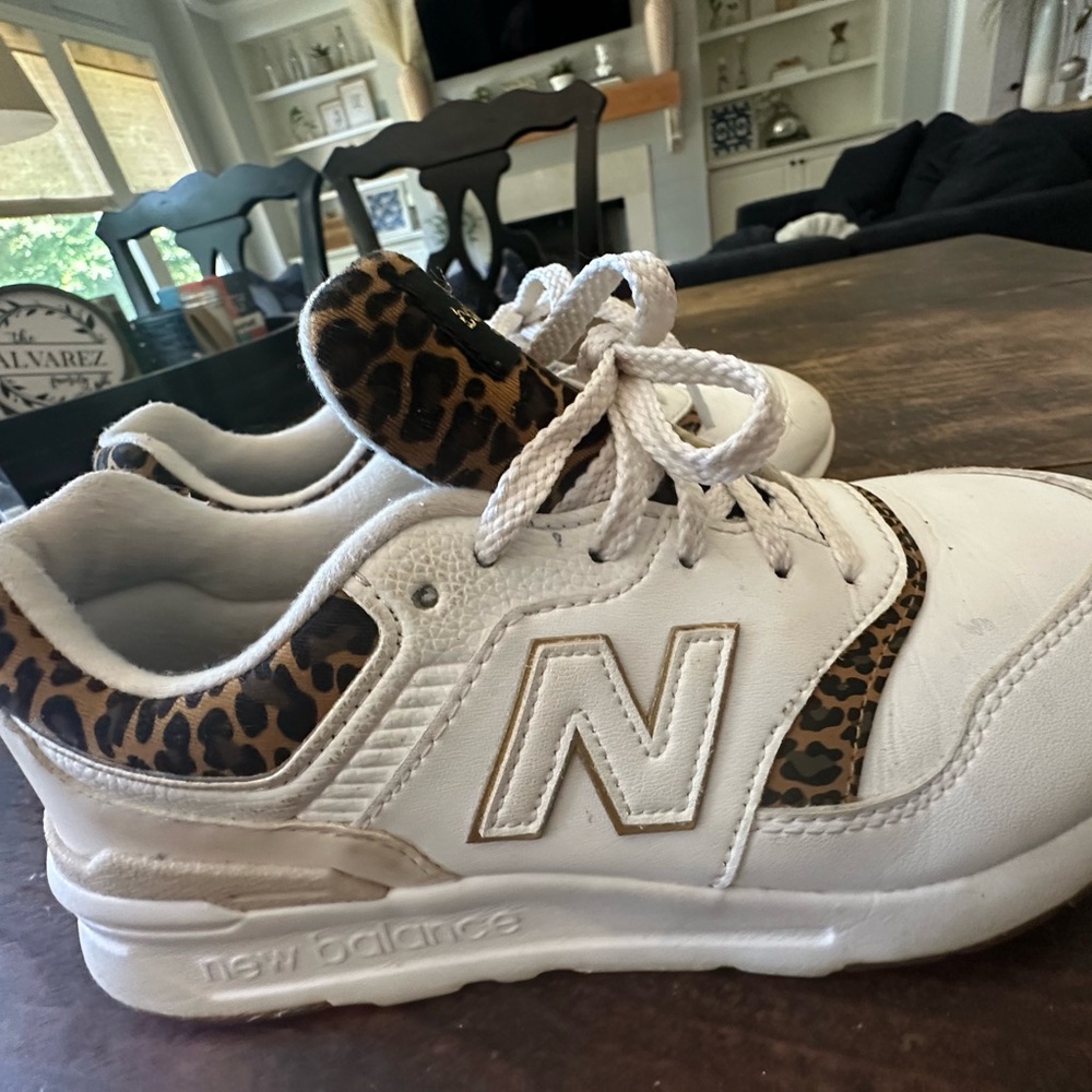 New Balance Kids' White and Leopard Print Sneakers